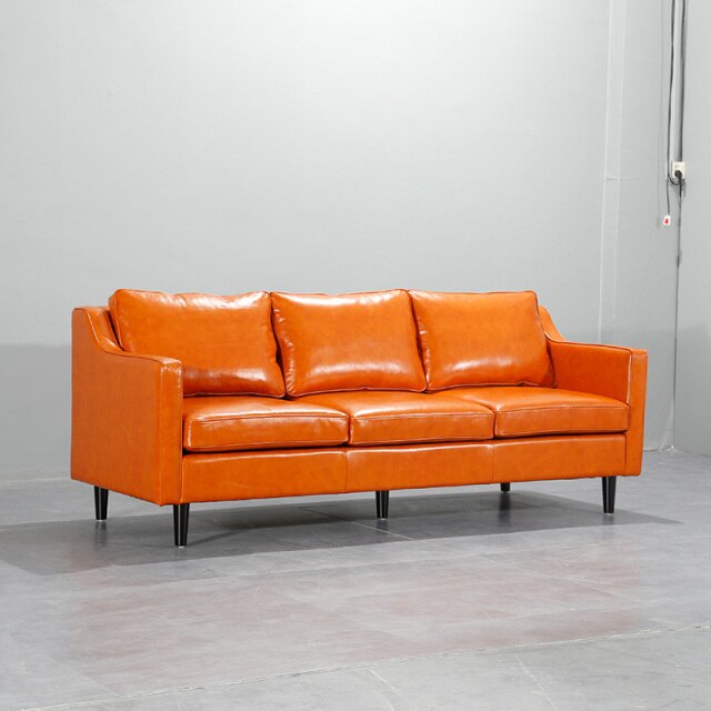Bright brown leather sofa